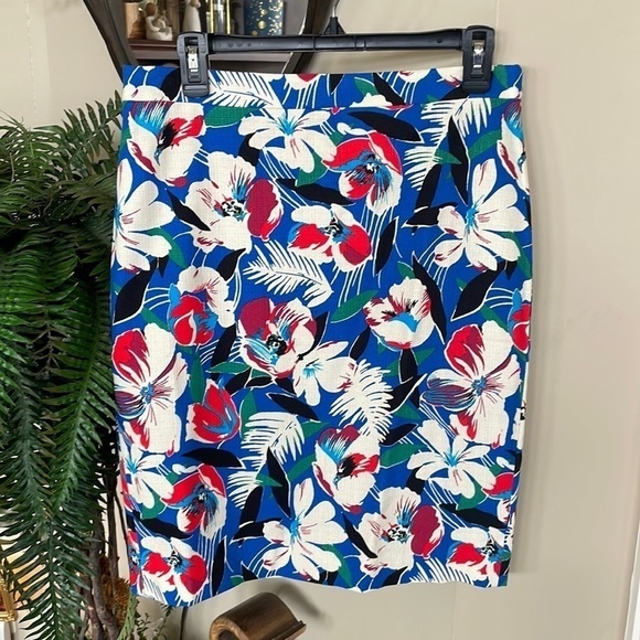 Brand New J. Crew Basket Weave Cotton Bright Floral Lined Pencil Skirt - Picture 1 of 12
